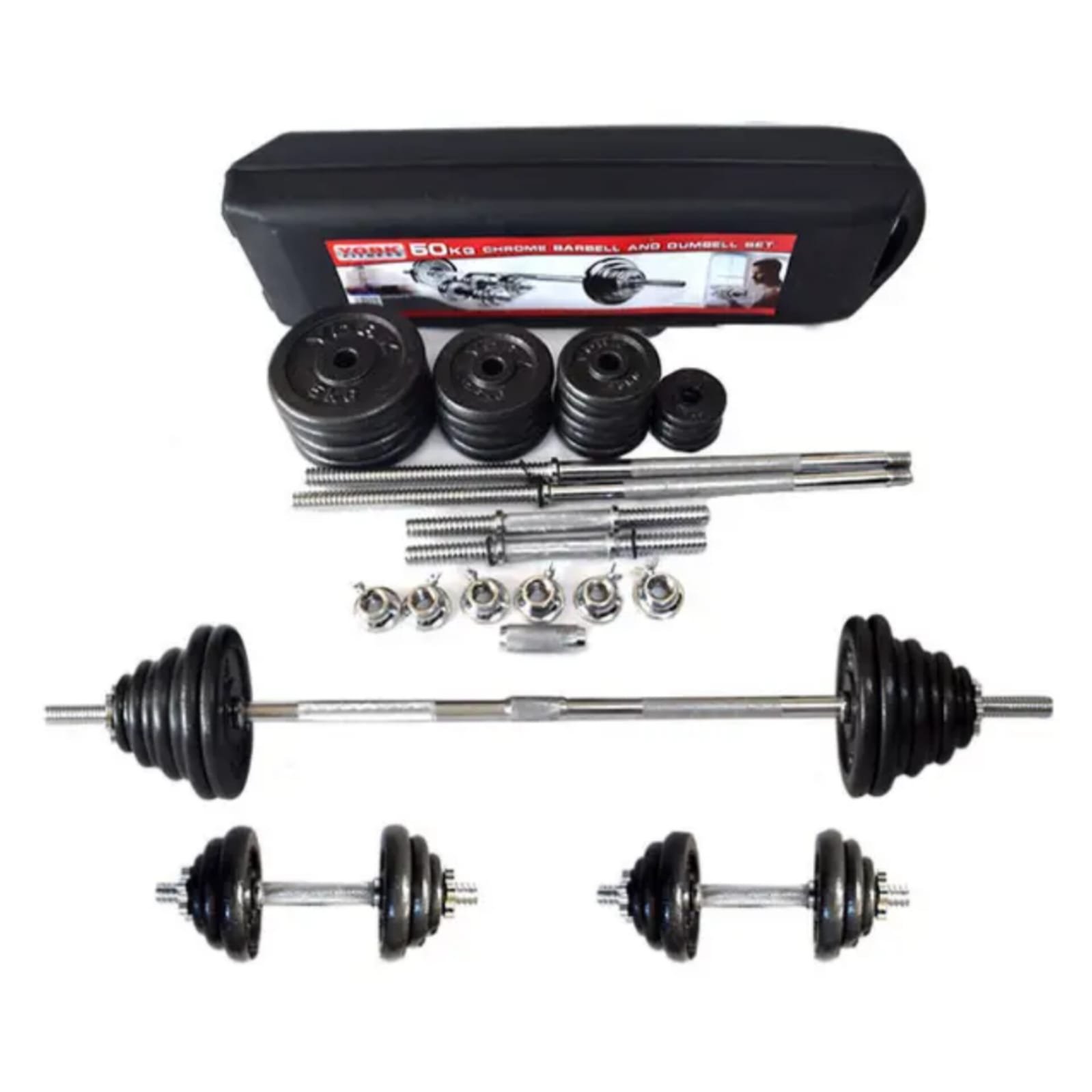 50kg dumbbell 50Kg Cast Iron Adjustable Dumbbell & Barbell Set - Image 1